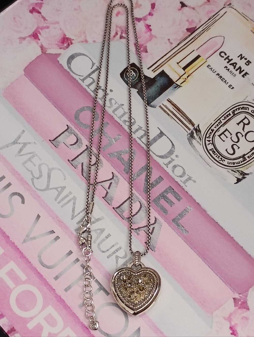 ❤️BRIGHTON LIFE IS A JOURNEY CRYSTAL ROCKS HEART LOCKET PENDANT NECKLACE 34"